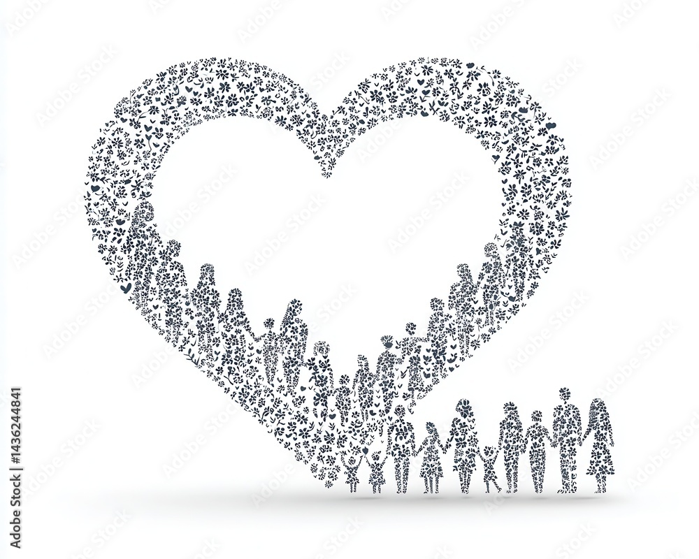 Poster artwork representing empathy through double exposure with floral elements forming a heart shape and 