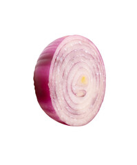 Fresh peeled red or purple Spanish onion bulb in half isolated on white background with clipping path