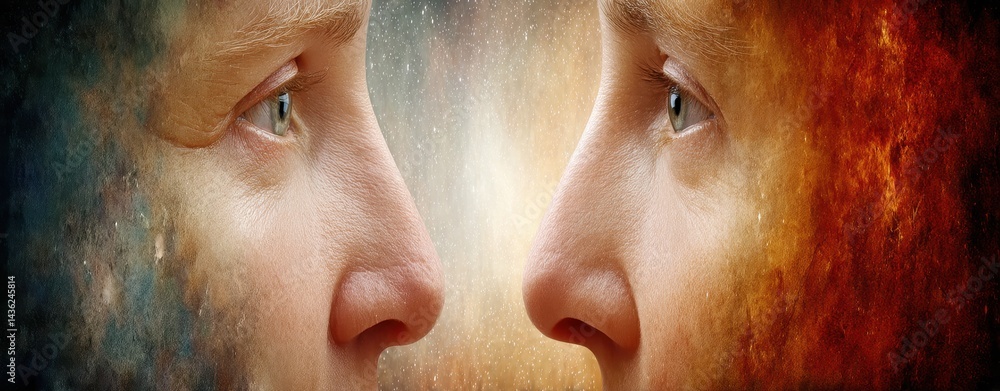 Poster empathy and connection in dual perspectives captured through double exposure technique for emotional