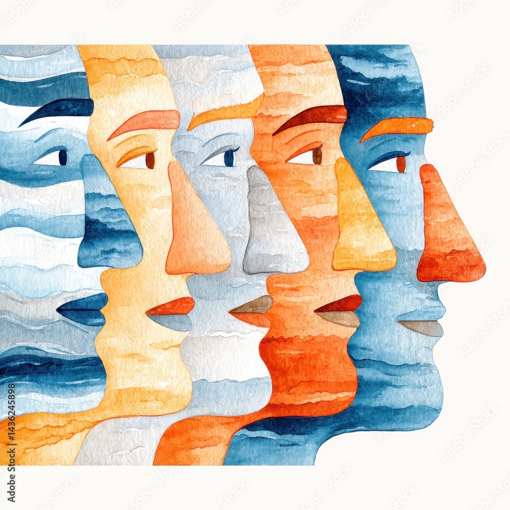 Aufkleber empathy through design: exploring human emotion in abstract flat art with double exposure techniques
