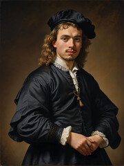 Renaissance painting portrait of a Gentleman in Black and White Colonial Era Attire, Early 17th Century Portrait