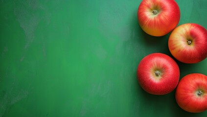 Red apples on textured green background