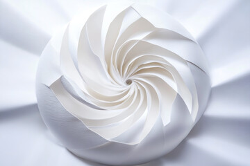 Minimalist spiral white paper sculpture on a simple background