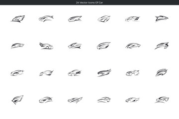 Set of car icon doodle designs expressing speed and modern automotive style