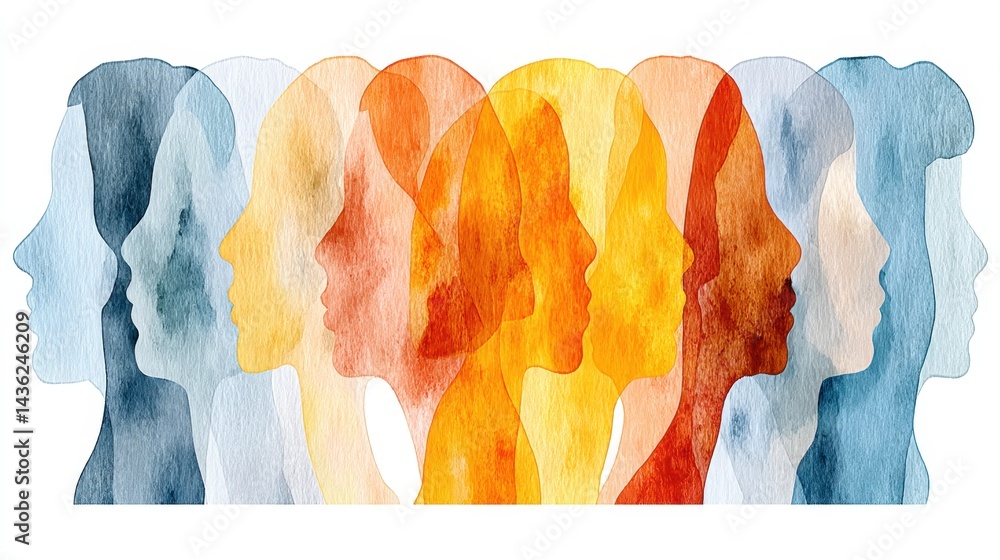 Poster empathy week double exposure flat design of overlapping silhouettes emphasizing human connection and