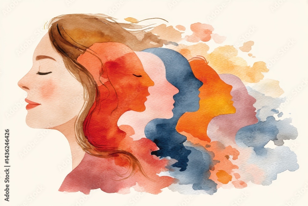 Poster exploring empathy through art: a flat design representation of emotional connection and double expos
