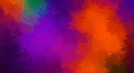 Fototapeta premium Abstract painting with vibrant brushstrokes in purple, orange, and green creating a dynamic and colorful background for creative projects and modern design