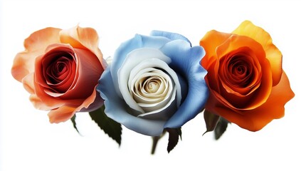 yellow blue white rose on white background