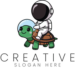 Cute Astronaut Riding Turtle Space Adventure Illustration sun art logo star moon suit icon funny    