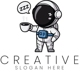 Cute Astronaut Enjoying Coffee Break Sleepy Spaceman Illustration mug hot art sun logo icon moon    