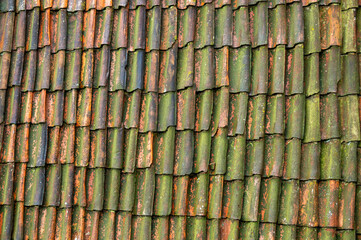 Detailaufnahme von Dachziegeln einer historischen Burg