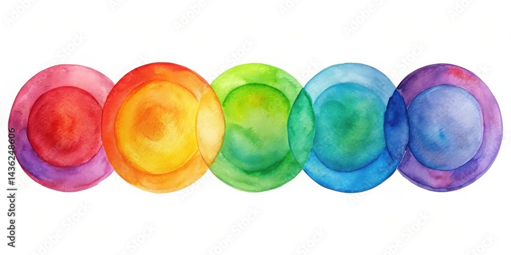 Aufkleber Abstract Watercolor Circles in Rainbow Hues A Vibrant Spectrum of Overlapping Color Wash Design