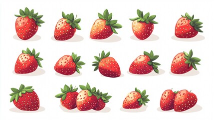 Vibrant Red Ripe Strawberry Collection on White Background
