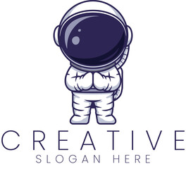Adorable Astronaut Character Design Cute Spaceman Illustration Logo art icon blue flat stars happy  