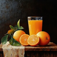 fresh orange with bottles of fresh orange juice ,Glass of orange juice and fresh oranges on a black background