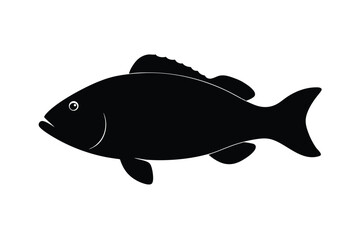 Simple Black Fish Silhouette Vector.

