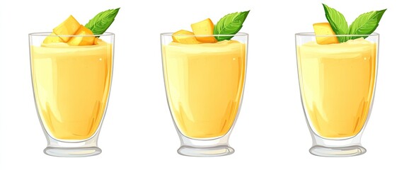 Iced drink with mint and citrus fruit , three  glass of ice water ,Glass of fruit drink with ice cubes isolated on white background 
