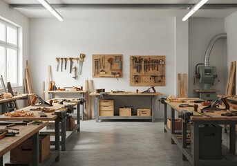 明るい木工教室 静かな空間 木材の香り