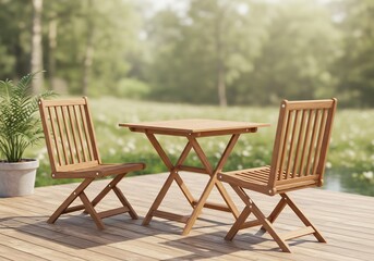 木目美しいガーデンテーブルセット 穏やか陽光