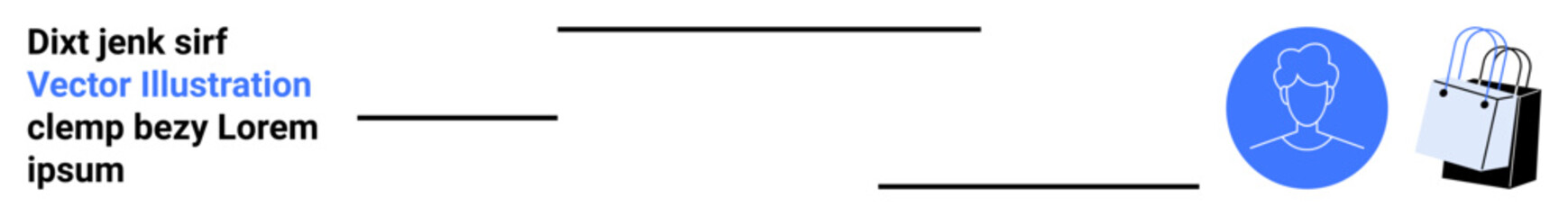 Circular blue profile icon paired with shopping bag and placeholder text. Ideal for branding, e-commerce, online profiles, marketing, design, retail, flat landing page banner