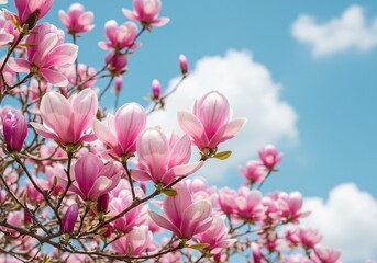 Fototapeta premium 青空輝くピンクの花びら 満開の春景色