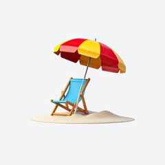 Relaxing Beach Scene 3D Render of Beach Chair and Umbrella