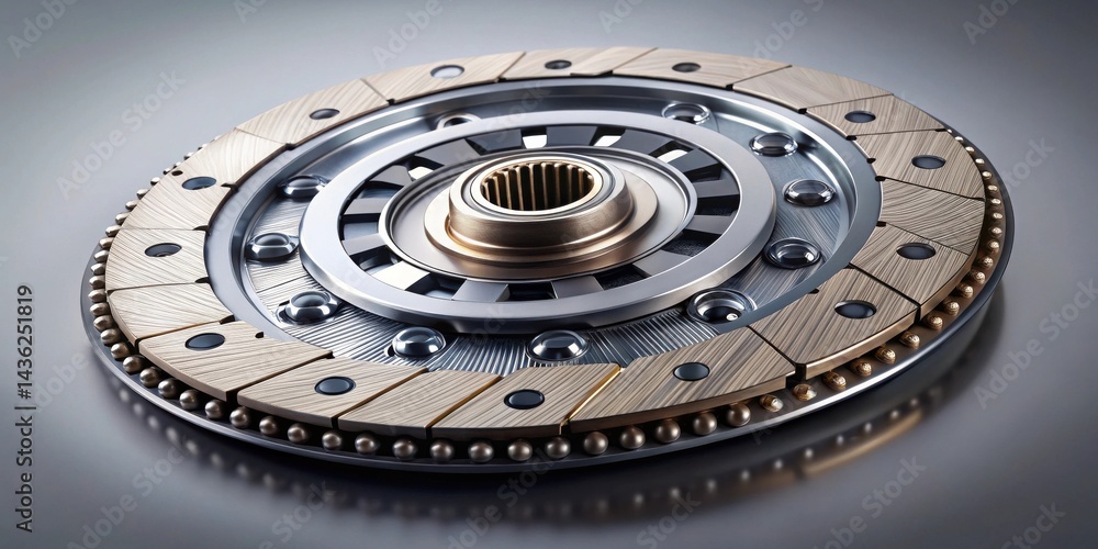 Poster precision engineered automotive clutch plate detailed view of internal components and construction