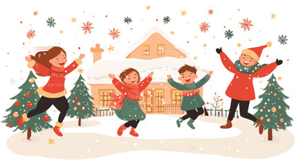 children playing with snow