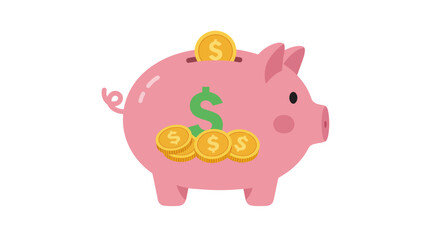 Obraz premium Pink Piggy Bank With Gold Coins Pixel Art Illustration