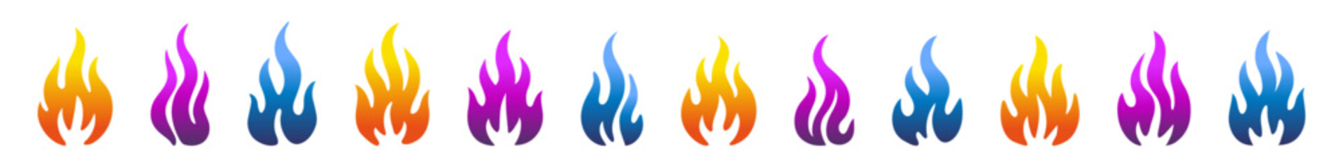 Colorful gradient flame icons set isolated