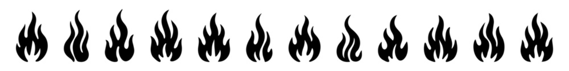 Black flame icons set for design isolated