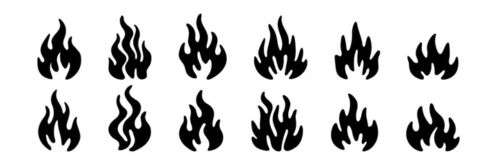 Black flame icon collection isolated