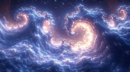 Vibrant cosmic waves swirl in a mesmerizing dance of colors, evoking a sense of wonder and exploration in the depths of the universe.