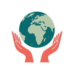 Earth in Hands Vector Illustration.

