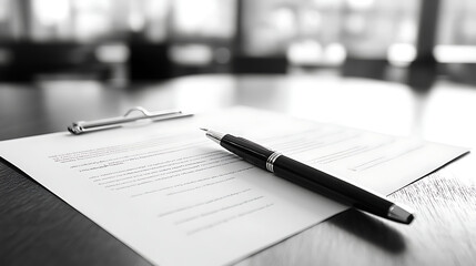 A pen sits on top of a piece of paper