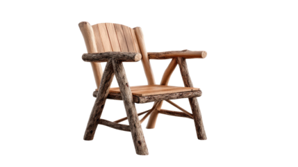 Rustic Wooden Chair: A handcrafted wooden chair with natural, rugged elements of wood, offering a blend of rustic charm and comfort. It stands as a testament to fine craftsmanship.