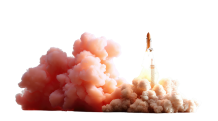Blast Off: A rocket launches into space, propelled by a fiery cloud, symbolizing ambition and the spirit of exploration. This image encapsulates the power and wonder of space travel.