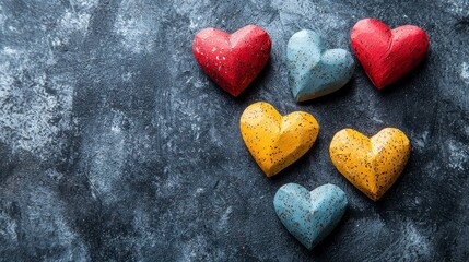 Obraz premium Painted hearts on a textured dark background