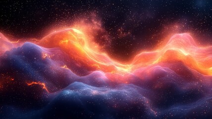 Obraz premium Vibrant cosmic landscape with swirling clouds of orange and blue, evoking a sense of wonder and exploration in the depths of space.