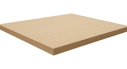 Wood square floats on void warm oak tabletop against stark black
