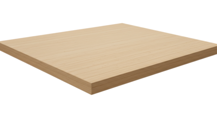 Wood square floats on void warm oak tabletop against stark black
