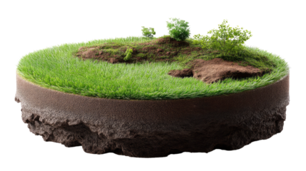 Miniature Earth Cross-Section: A striking, cross-sectional view reveals a miniature earth, showcasing the intricate layers of the soil and the vibrant green of a healthy ecosystem.