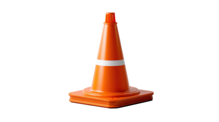 Orange Traffic Cone: A vibrant, single orange traffic cone, standing in a clear setting, symbolizing caution and guidance in a construction area or on a roadway, rendered with crisp and clean lines.