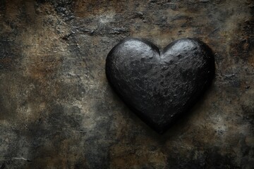 Obraz premium Elegant black heart shape on textured backdrop for romantic, gothic, or alternative design projects and themes in dark aesthetics and visuals