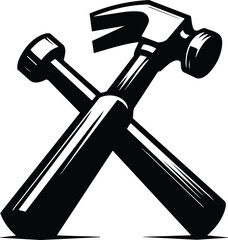 Ball peen hammer silhouette with raised peen on white background