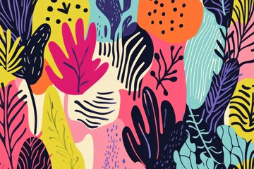 Vibrant summer doodles showcasing colorful organic shapes and unique patterns for captivating social media banners and graphic design projects
