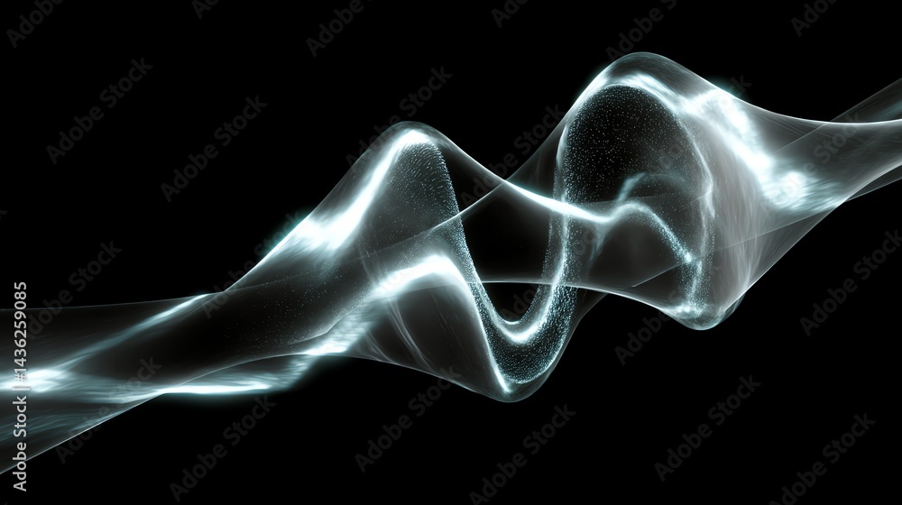 Poster abstract wave design with smooth curves and luminous quality on a dark background.