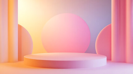 A pink stage with a pink circle in the middle