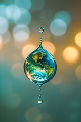 Earth in a Water Drop Bubble - Environmental Conservation Symbol
