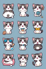 set of funny cartoon cats